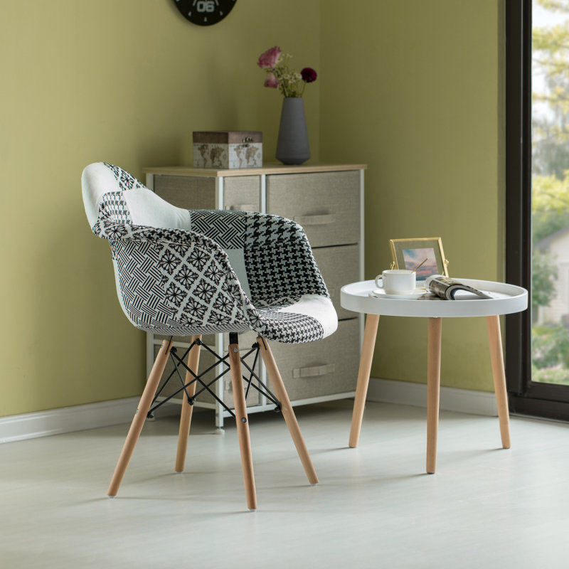 Dearbhl 16'' H Fabric Upholstered Beech Armchair, Black & White