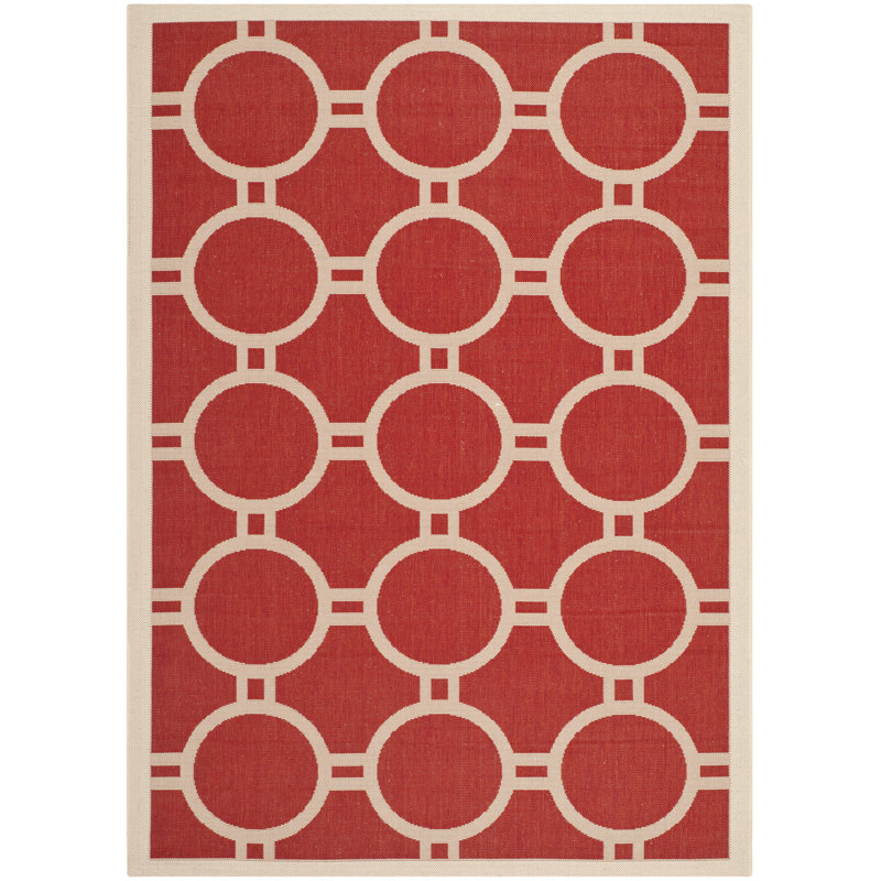 Arneshia Geometric Red/Bone Area Rug, Rectangle 5'3" x 7'7"