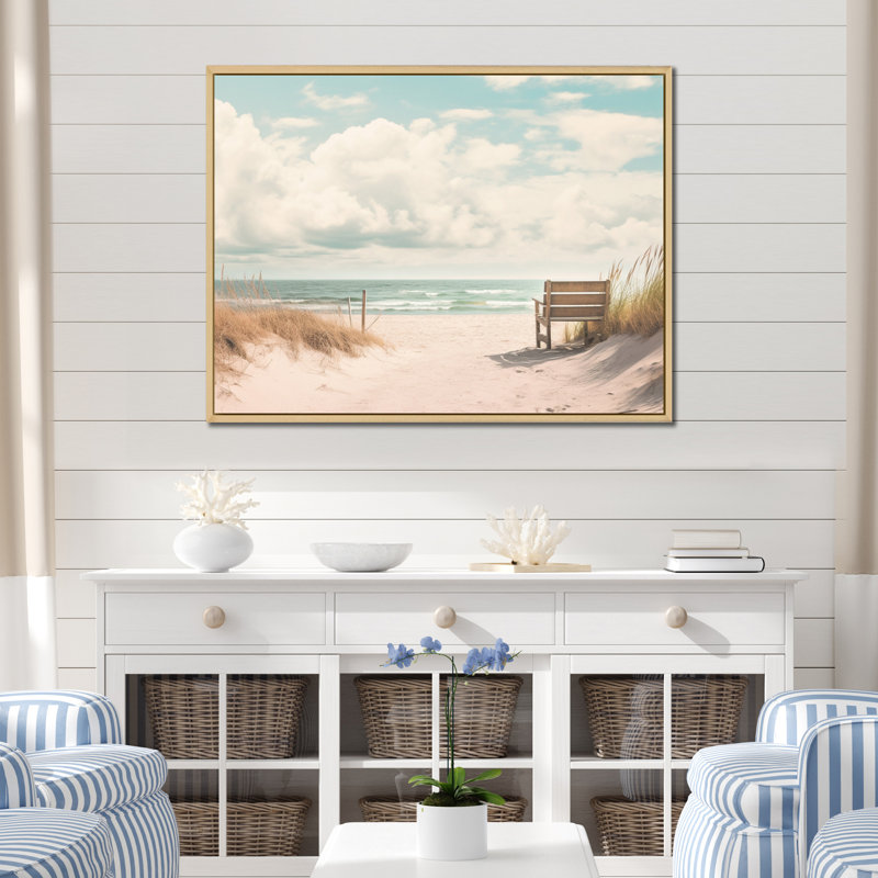 «Beach Grass Landscape II», reproduction sur toile, H 16 po x l 32 po x P 1 po, Cadre naturel flottant