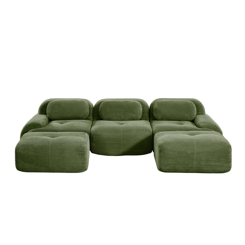 Canapé d'angle modulaire en velours côtelé en forme de U de 295 cm (116 po), avec assises profondes, mousse 32D et sans assemblage, vert olive