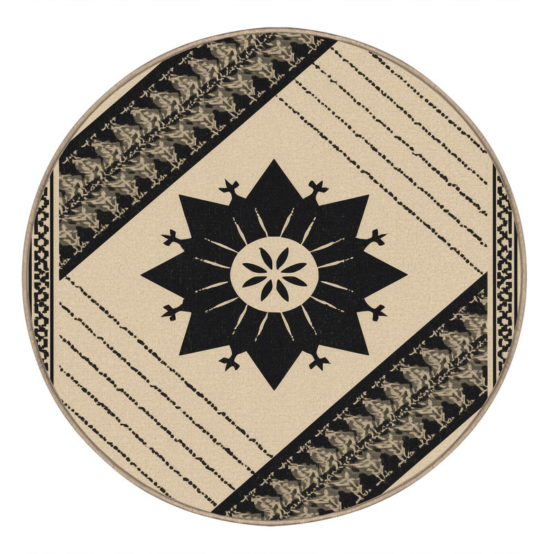 Soft Plush Easterly Bohemian Moroccan Area Rug in Beige – Beige Binding, 3' Round