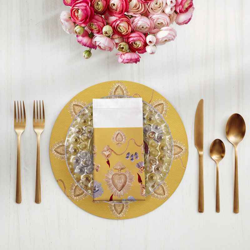 Ex Vote Sacred Hearts Cotton Sateen Dinner Napkins, Gold