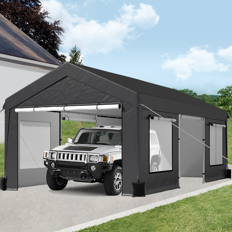 Heavy Duty Carport - Large Outdoor Storage Shelter with Roll-up Ventilated Windows