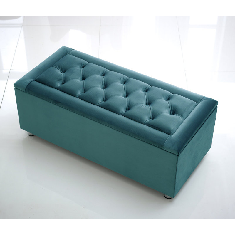 Cartez 105cm Wide Velvet Tufted Rectangle Solid Colour Ottoman with Storage, Mallard