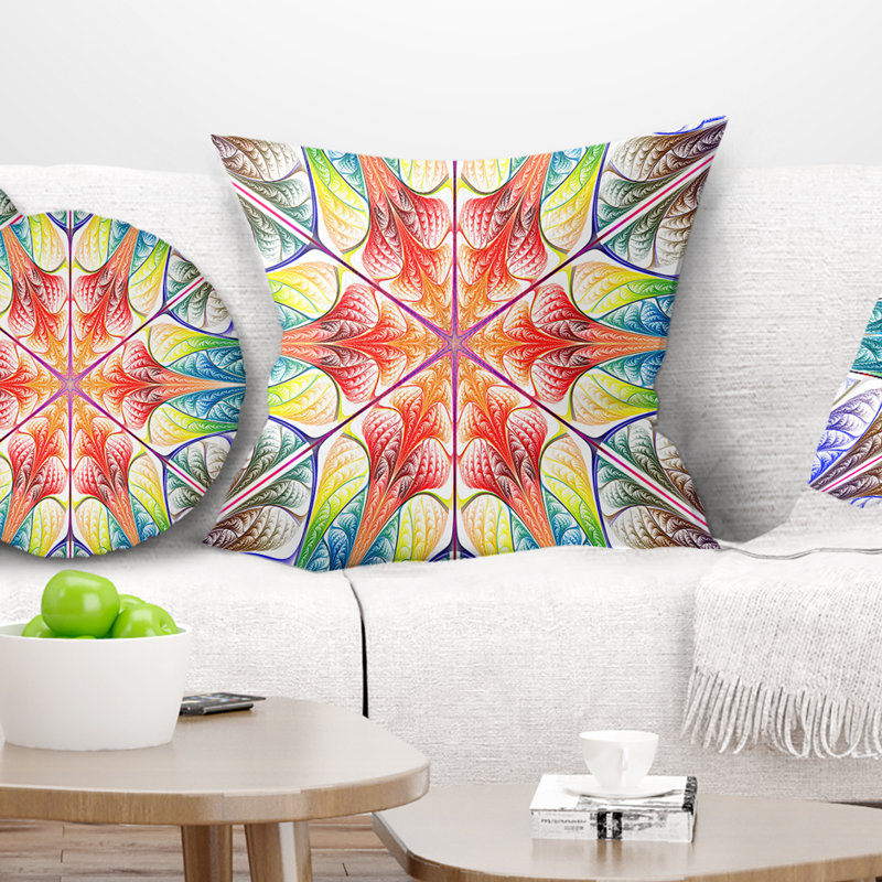 Cercles et vagues fractales multicolores - Coussin imprimé abstrait, 16 po x 1 po, Coussin décoratif