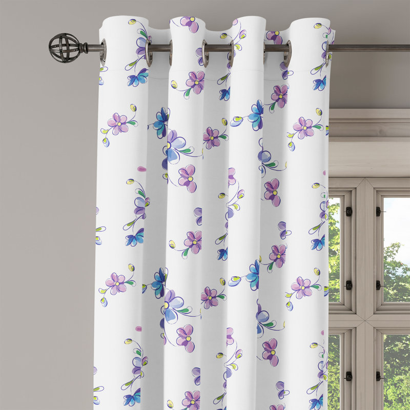 Dakota Fields Garden Grommet Curtain Decorative 2-Panel Window Drapes, 50", Purple Blue Pink, 50" W x 54" L