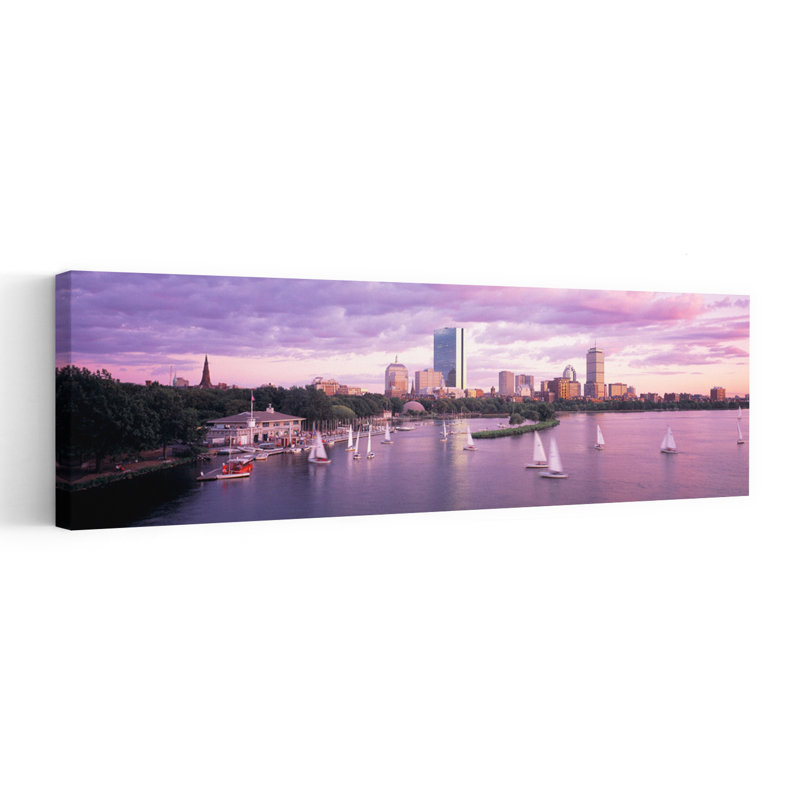 Dusk Boston MA 1 Piece Wrapped Canvas Panoramic Wall Art, 40.64 cm H x 121.92 cm W