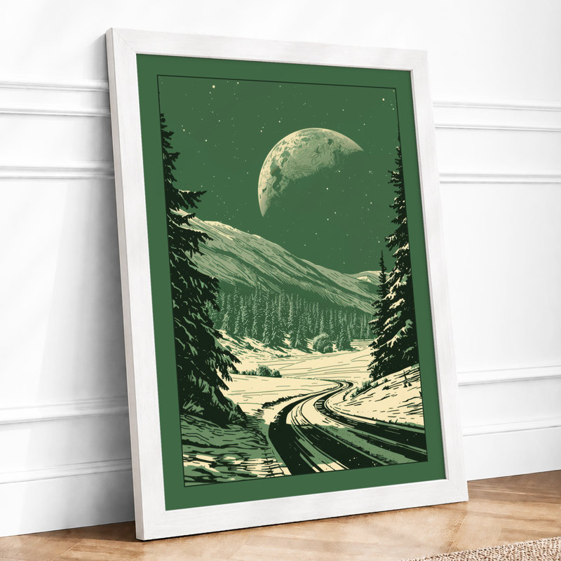 Moonlit Mountain Valley Scandinavian - Print, A2 - 59.4 x 42.0 cm, White