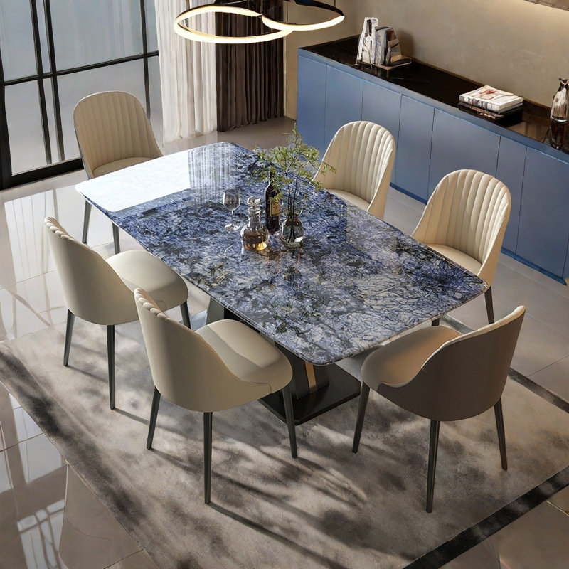 Rectangular Super Crystal Stone Dining Table Set, 29.9"H x 63"L x 35.4"W