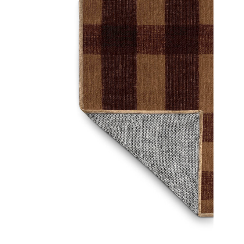 Tapis brun à carreaux lavable à la machine, Rond 5 pi
