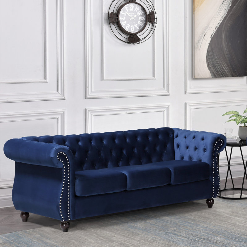 82.6'' Velvet Sofa, Dark Blue 