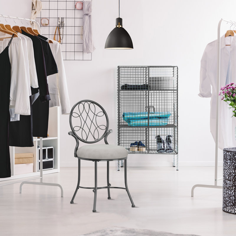Tabouret de coiffeuse Felan, Gris métallisé, gris