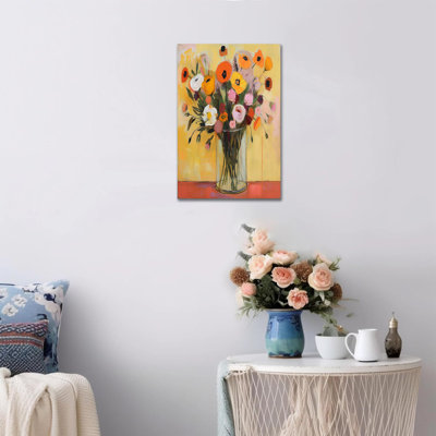 Art floral coloré, affiche de bouquet d'art sur toile colorée, peinture florale jaune orange rose, ferme moderne, impressions sur toile botaniques pour la cuisine du salon, prête à être suspendue, 12 po x 16 po