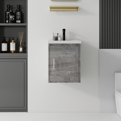 Meuble-lavabo flottant 16 po avec lavabo, porte à fermeture en douceur, lavabo en céramique, contreplaqué