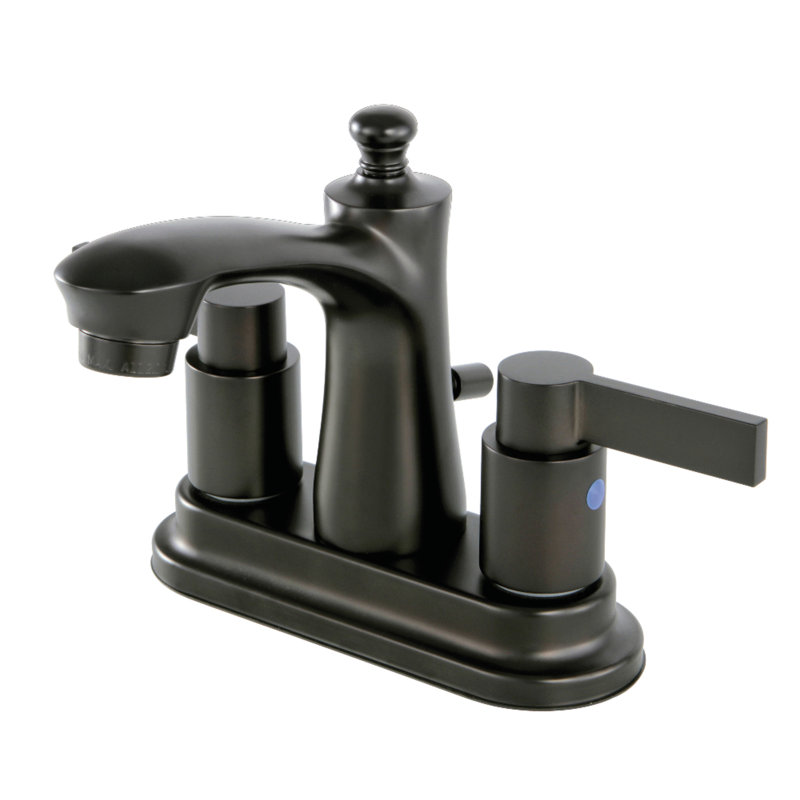Kingston Brass NuvoFusion Two-Handle 3-Hole Deck Mount 4" Centerset Bathroom Faucet with Plastic Pop-Up, Oil Rubbed Bronze