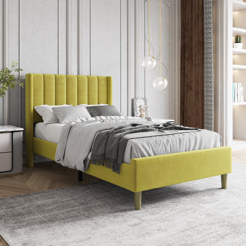 Upholstered Wingback Bed, Twin, Blue
