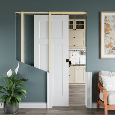 Sliding Bypass Pocket Door Morden T Shape Shaker Paneled Sliding Door Solid Core With Privacy Pocket Lock