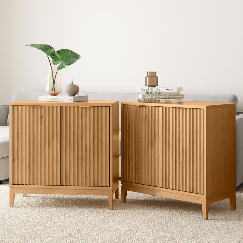 Ensemble de 2 meubles d'appoint ou meuble télé en bois massif Coggins, Brun naturel