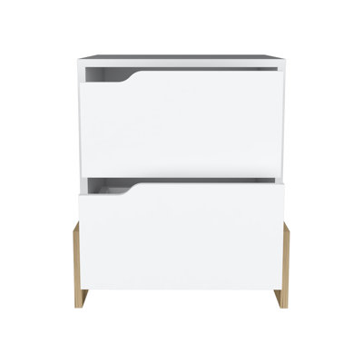Nightstand With 2-Drawers, End Table With Sturdy Base, White / Macadamia