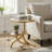 Pazong Round End Table with Shelf, Gold with Faux Leather Top