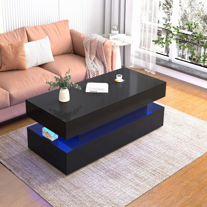 Three-Tier Foldable Coffee Table With Drawers, Black