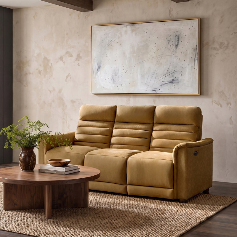Canapé inclinable électrique en duvet de nubuck véritable 78,5 po Norbert, Cuir de chameau