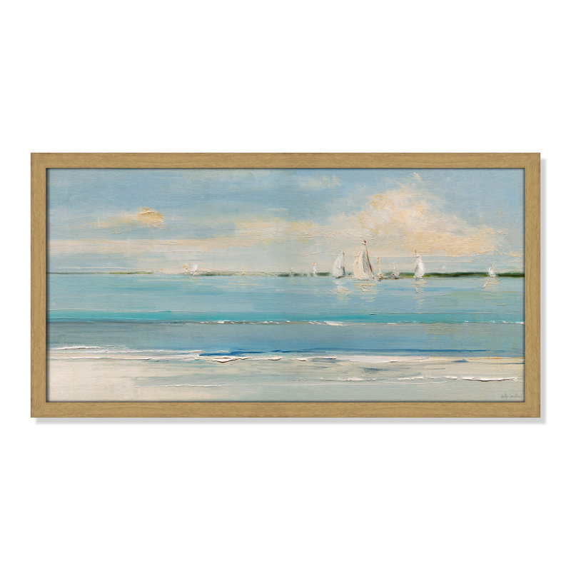 Windy Regatta Print par Sally Swatland, L 25 po x H 13 po, Impression encadrée, Grain de bois naturel