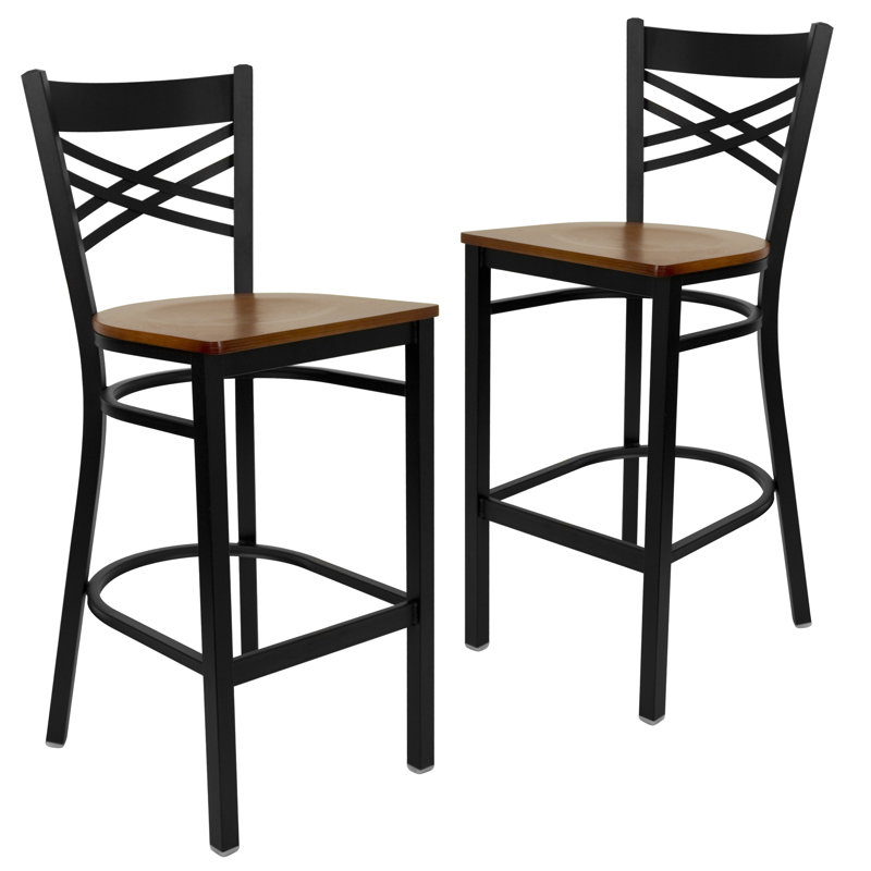 Tabouret de bar en métal Cyrille, Cerisier, 2