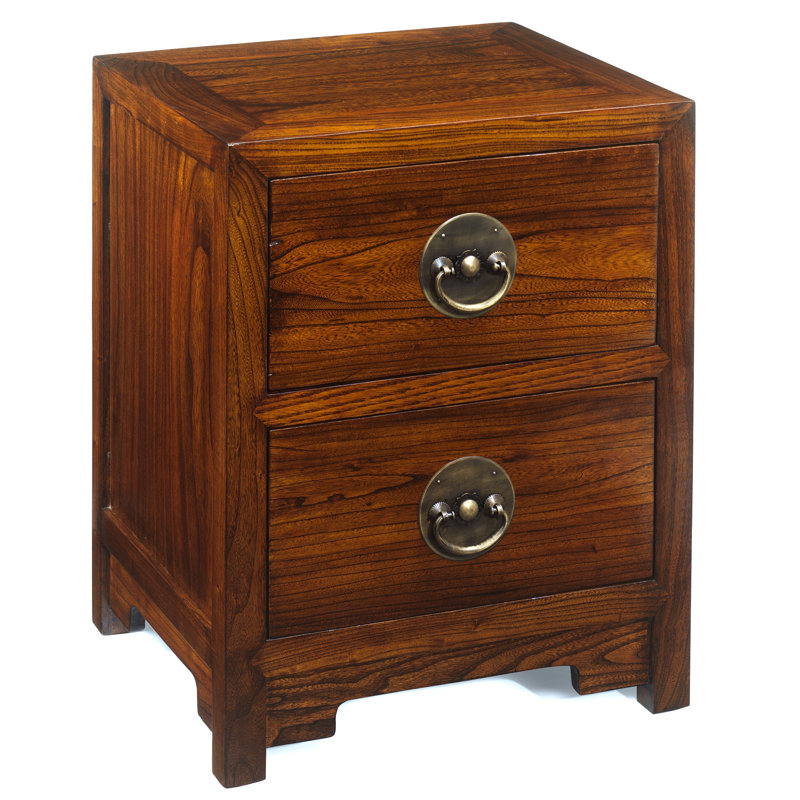 Hangzhou 48cm W Solid Wood Bedside Table, Warm Elm