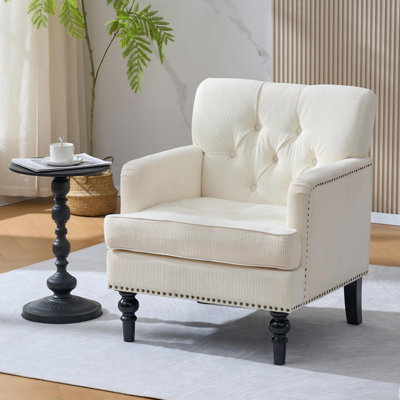 Fauteuil club capitonné, fauteuil d'appoint, fauteuil capitonné, canapé en velours côtelé pour chambre à coucher, salon, fauteuil Mid-Century avec fauteuil de lecture clouté
