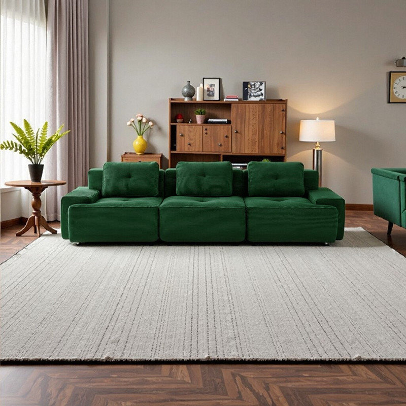 Canapé modulaire en forme de L de 117 po avec méridienne à siège profond et coutures extra-larges 117 po, 3, Vert