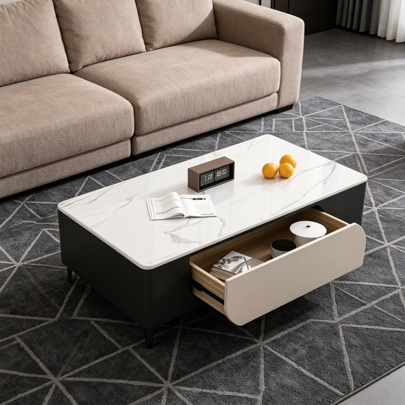 Home Faux Leather Wrapped Storage Coffee Table