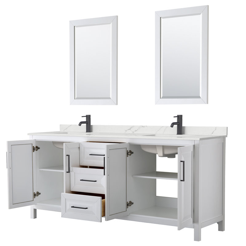 Daria 80'' W Vanity, Matte Black, White, White Quartz