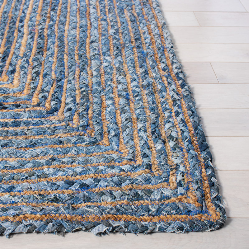 Tapis bleu / naturel tissé à plat à la main Demar, Tapis de couloir 2 pi 3 po x 16 pi