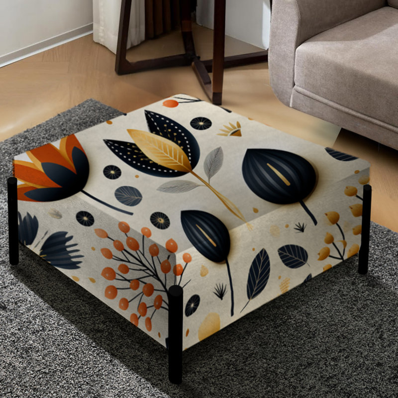 Nordic Noir and Beige Simplicity Floral Grace - Grand repose-pieds carré floral