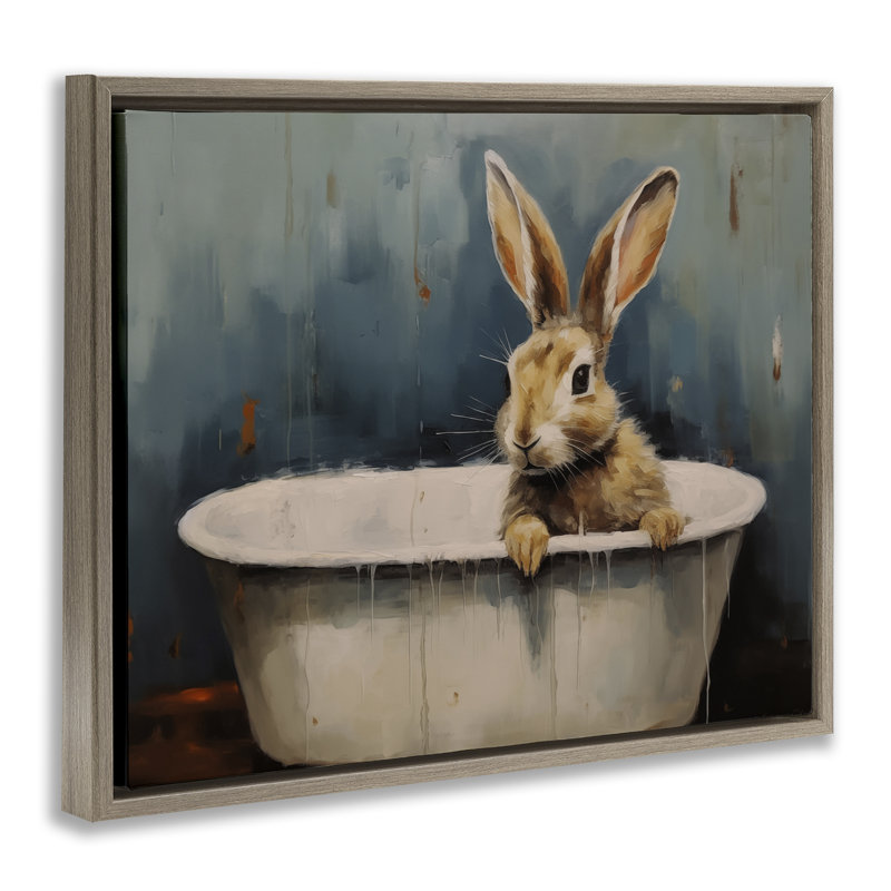 Bébé lapin dans un cadre flottant pour baignoire, design par Arlington Prints, H 17 po x l 21 po