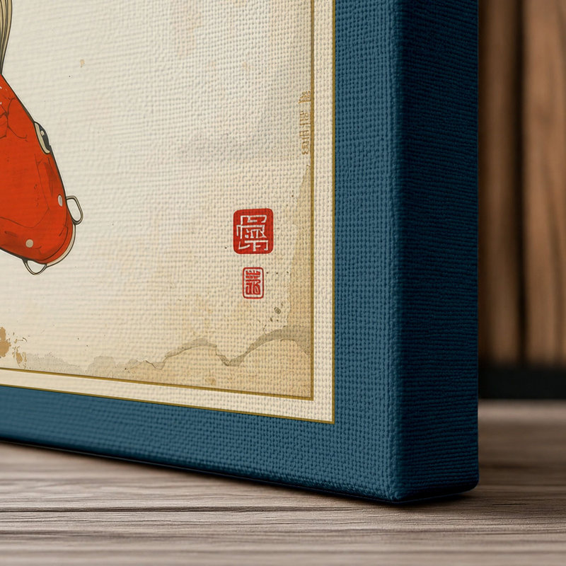 Twin Koi Dance Japandi - Wrapped Canvas, 36x24 - 91.4 x 61.0 cm, Teal Border