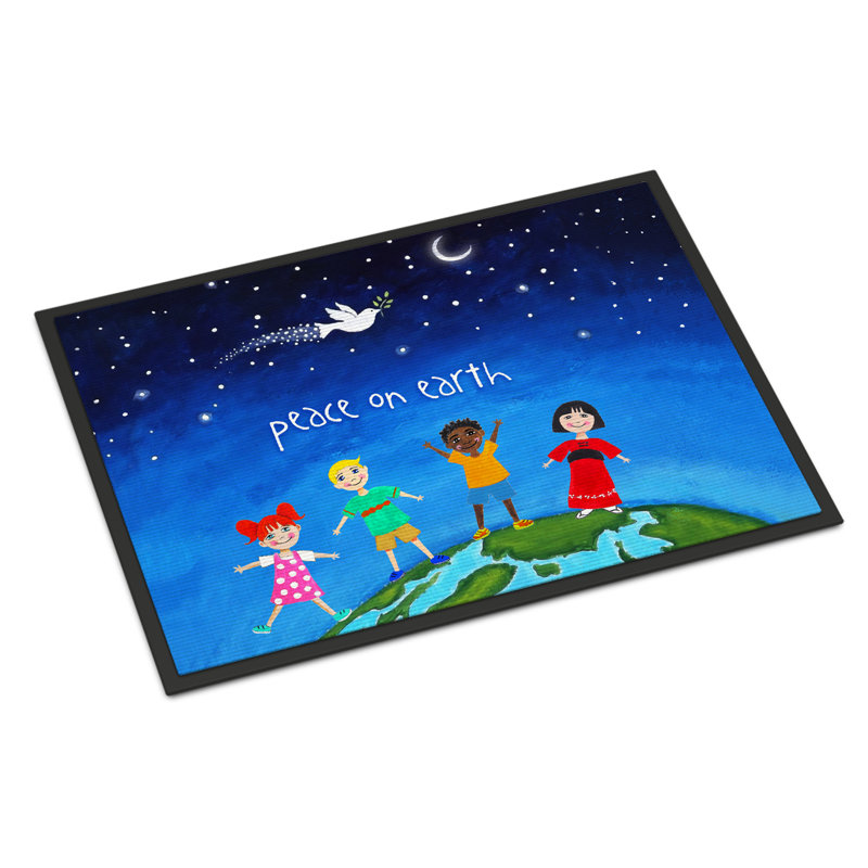 Tapis d'extérieur antidérapant Tolono Peace on Earth, H 0,25 po x l 27 po x P 18 po