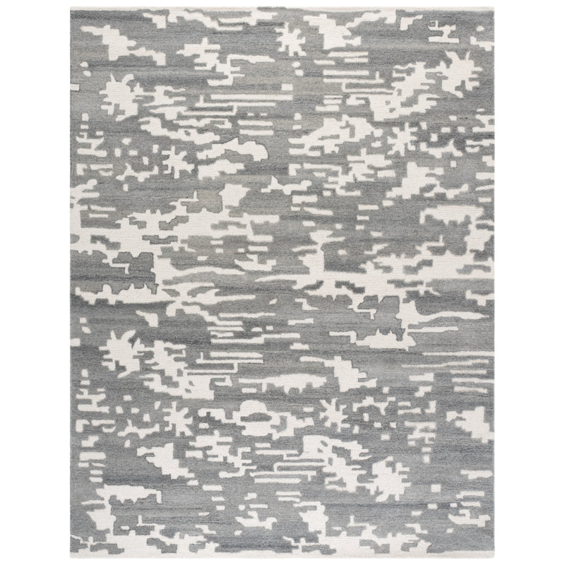 Hand Tufted Wool Cotton Abstract Rug in Ivory/Gray, Rectangle 8' x 10'