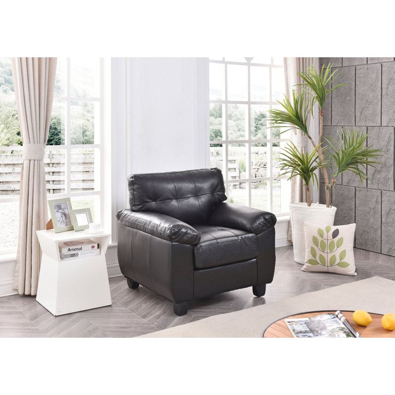 Fauteuil capitonné large de 36 po Benton, Similicuir noir