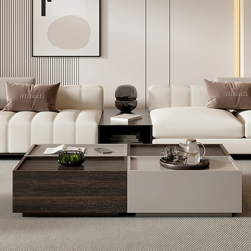 Creative minimalist rectangular coffee table, Dark Brown Wood/Khaki, 11" H x 39.4" L x 27.6" W