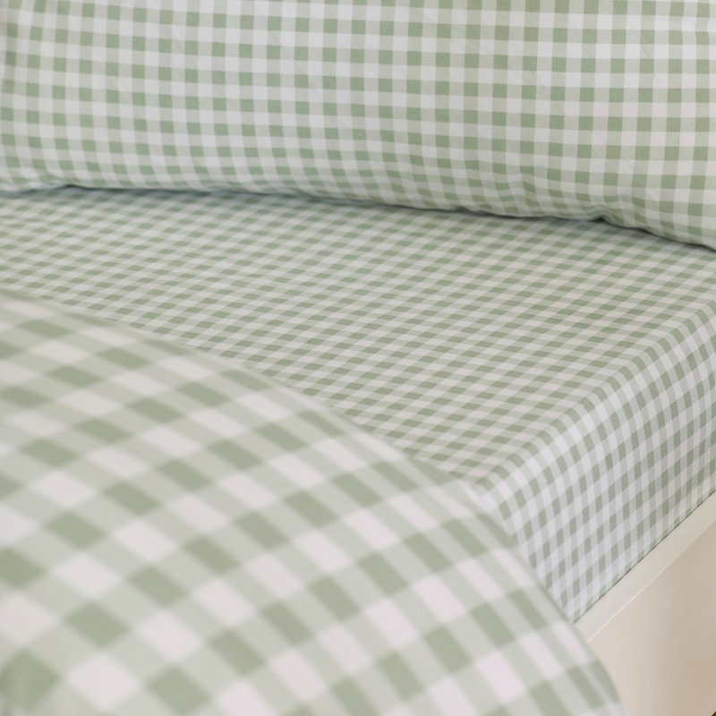 Bamford Gingham Check Fitted Sheet, Super King, Green