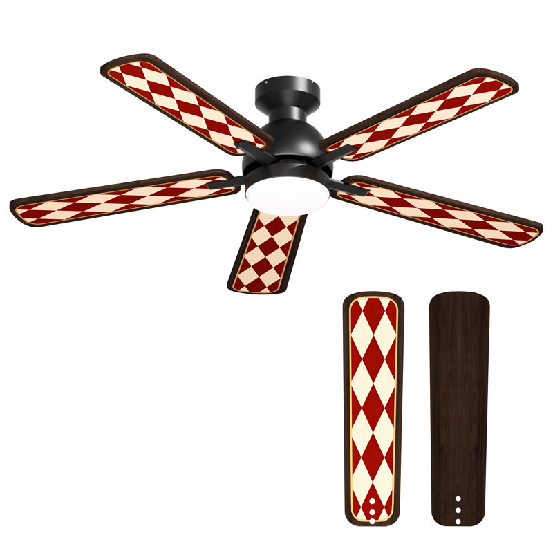 Ventilateur de plafond intelligent en bois à 5 pales de 132 cm (52 ​​po), avec éclairage, télécommande, moteur à courant continu réversible, intensité lumineuse réglable en 3 couleurs, montage encastré