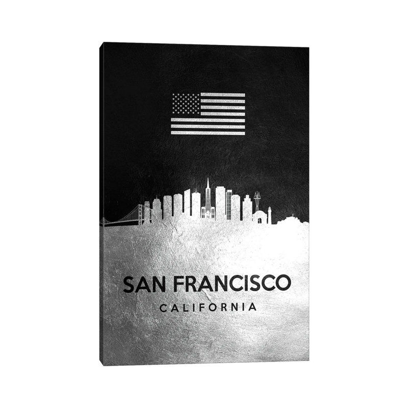 San Francisco California Silver Skyline by Adrian Baldovino - Wrapped Canvas Gallery-Wrapped Canvas Giclée