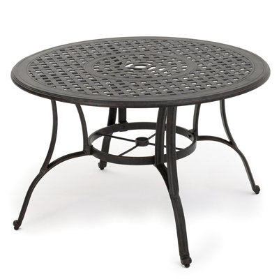 Cast Aluminum Table For Patio In Bronze With Elegant Eating Rich Charming Pattern