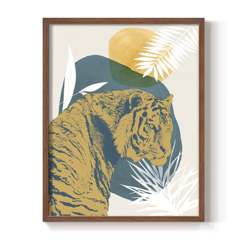 «Jungle Cat I», reproduction encadrée - bois massif, 21" H x 17" W, Noyer
