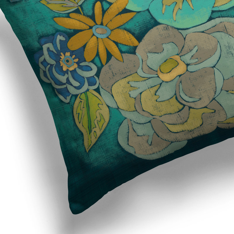 Teal Bouquet Floral Throw Pillow