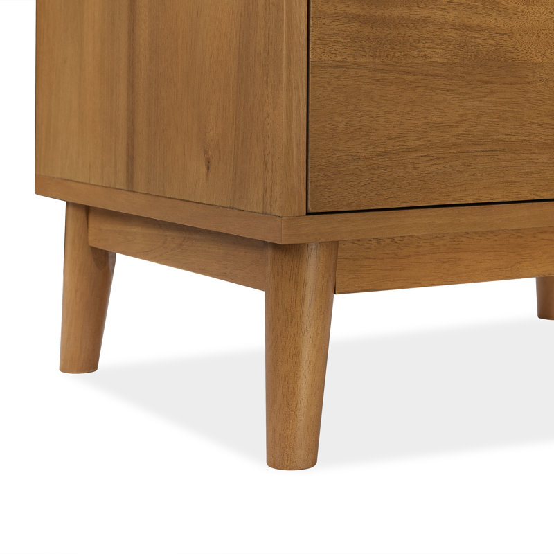 Table de chevet 2 tiroirs avec base en bois massif (ensemble de 2), Beige