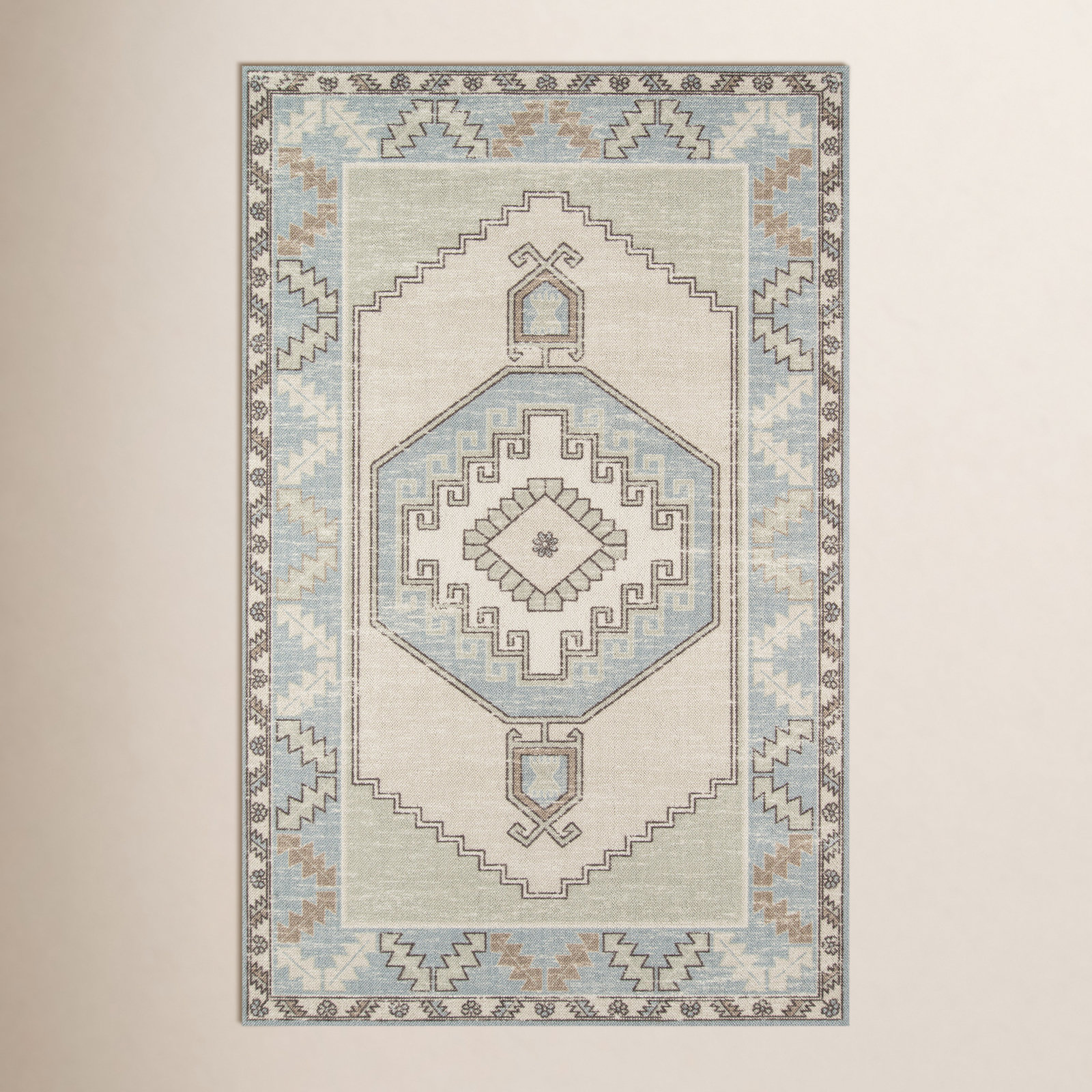 Fletcher Light Blue Beige Oriental Rug, Rectangle 7'9" x 9'10"