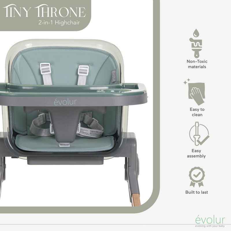 Evolur Tiny Throne 2 in 1 Highchair, Matcha Green, Matcha Green